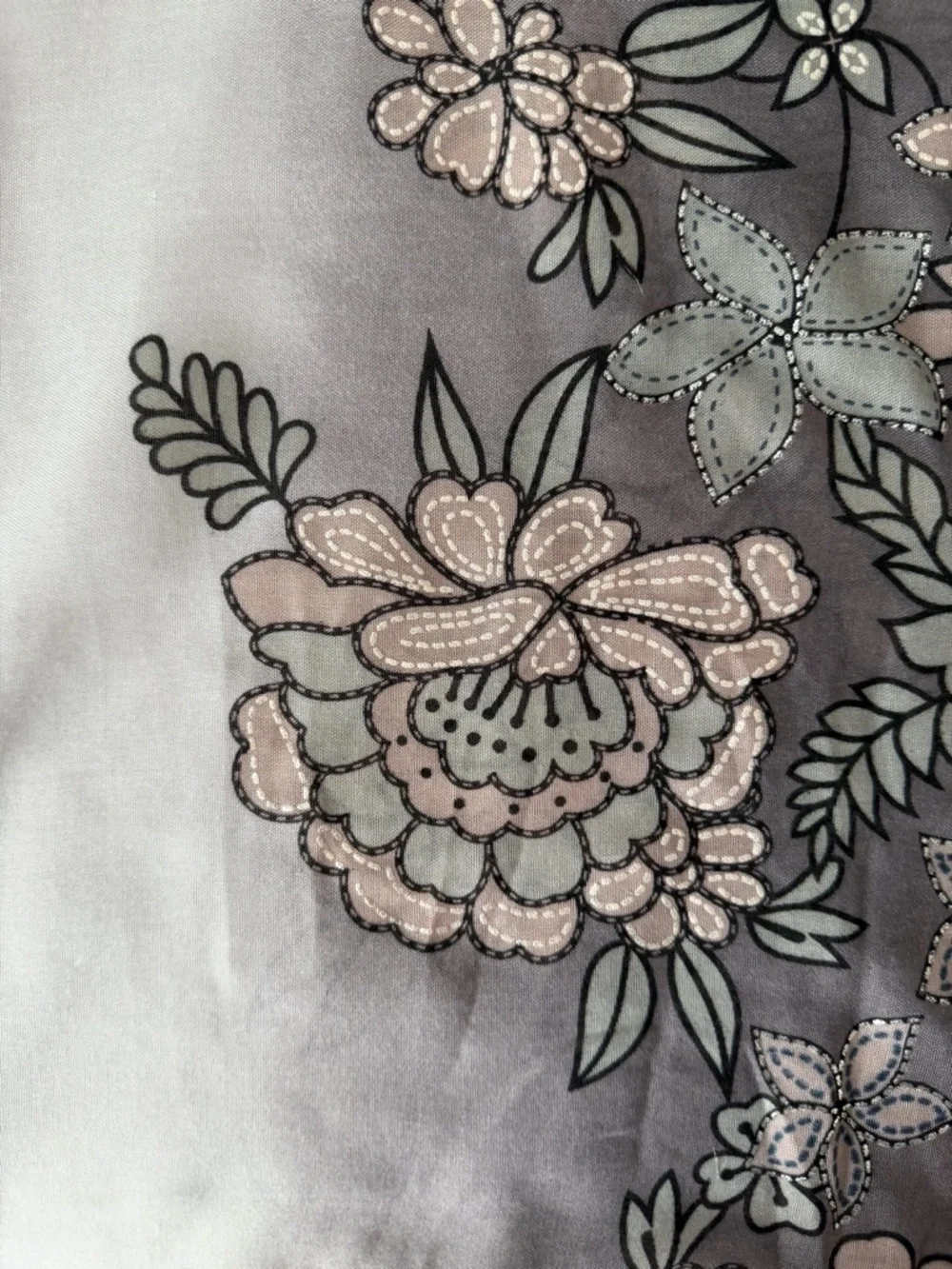 Soft Floral Scarf Wrap Grey Blush Lightweight Gauze Shawl Boho Feminine Romantic